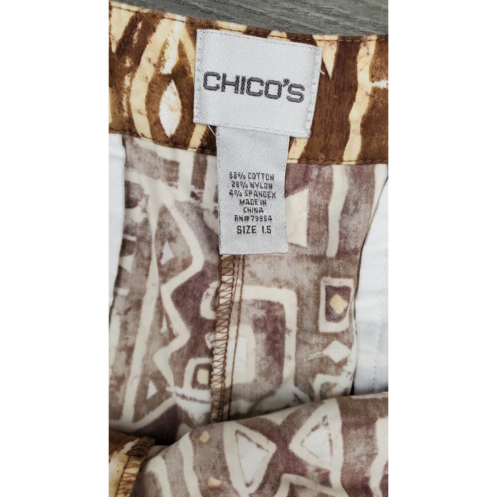 Chicos 10 Giraffe Brown Print Geometric Knee Length Shorts Abstract Patterned - Picture 2 of 5